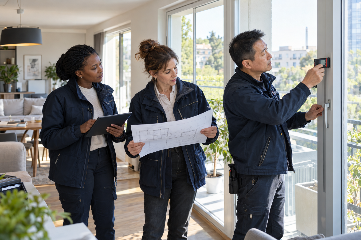 Professionnels du diagnostic immobilier en visite sur le terrain